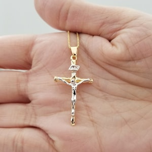Cross Necklace, Catholic Jewelry, Religious Necklace, Gold Necklace with Cross, Virgin Mary Necklace, Gift