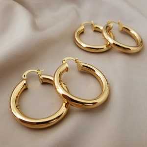 18K Gold Filled Thick Hoops - Gold Thick Hoop Earrings - Simple Thick Hoops - Gold Filled Hoop Earrings - Waterproof Daily wear Hoops