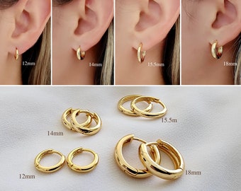 18kt Gold Filled Thick Huggie  Hoops - Gold Thick Huggie Hoop Earrings - Simple Thick Huggie Hoops