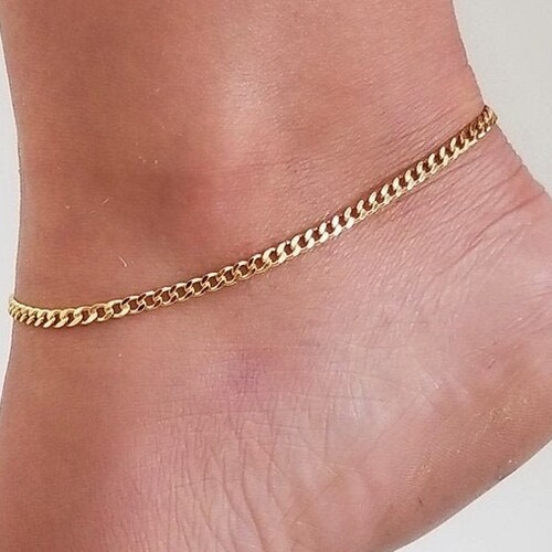 Sieraden Lichaamssieraden Enkelbandjes Gold Anklet for Women 18K Gold Filled Curb Link Anklet Thick Chain Anklet Thick Gold Anklet Bracelet Chunky Cuban Link Chain Anklet 