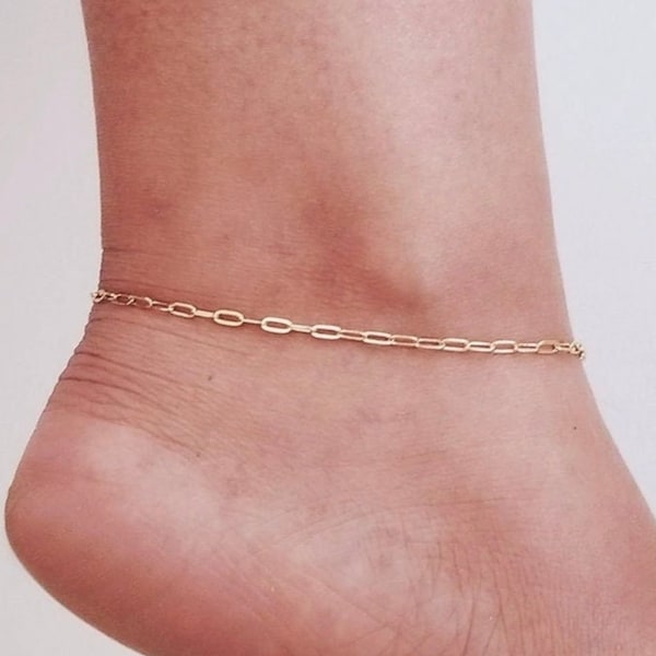 18k Gold Paperclip Anklet, (10") Ankle Chain, Gold Anklet, Gold Anklet Bracelet, Gold Ankle Bracelet, Dainty Gold Anklet, Anklets For Women