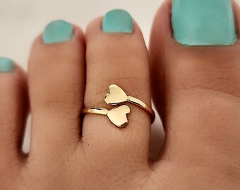 18k Gold Filled Heart Toe Ring, 2 Hearts Toe Ring, Girls Rings, Toe Rings for Women, Adjustable