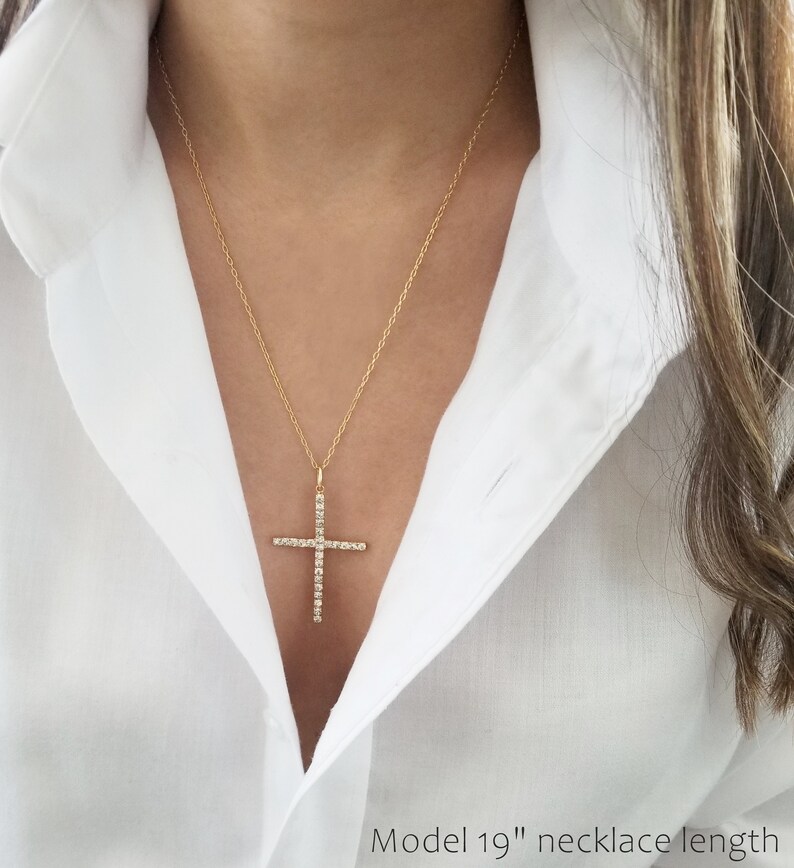 Iced Out Icy Cross Necklace Medium Skinny Cross 18kt Gold Etsy