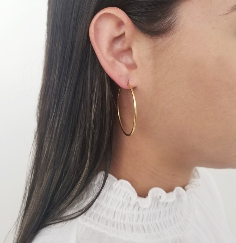 gold endless hoop earrings 18k