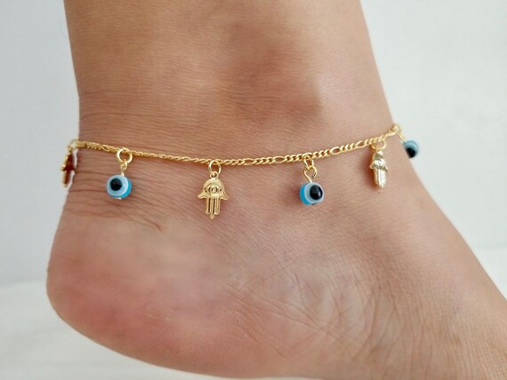 Gold ankle chains with charms outlet