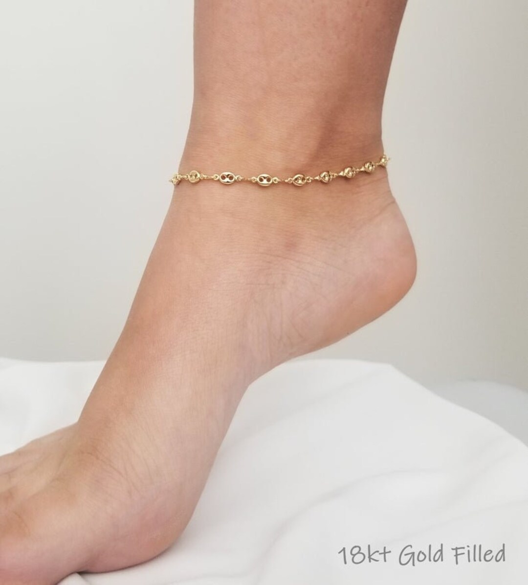 Tobillera de oro 18k tobillera con cadena tobillera de - Etsy España