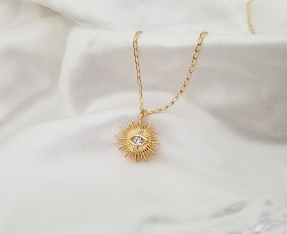 Evil Eye Sunburst Crystal Necklace 