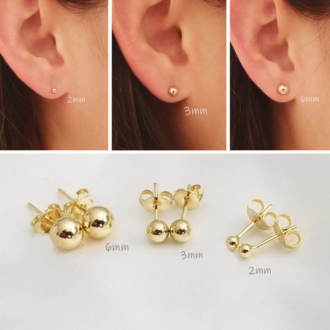 Simple Gold Studs 18k Gold Gold Filled or Silver Ball - Etsy