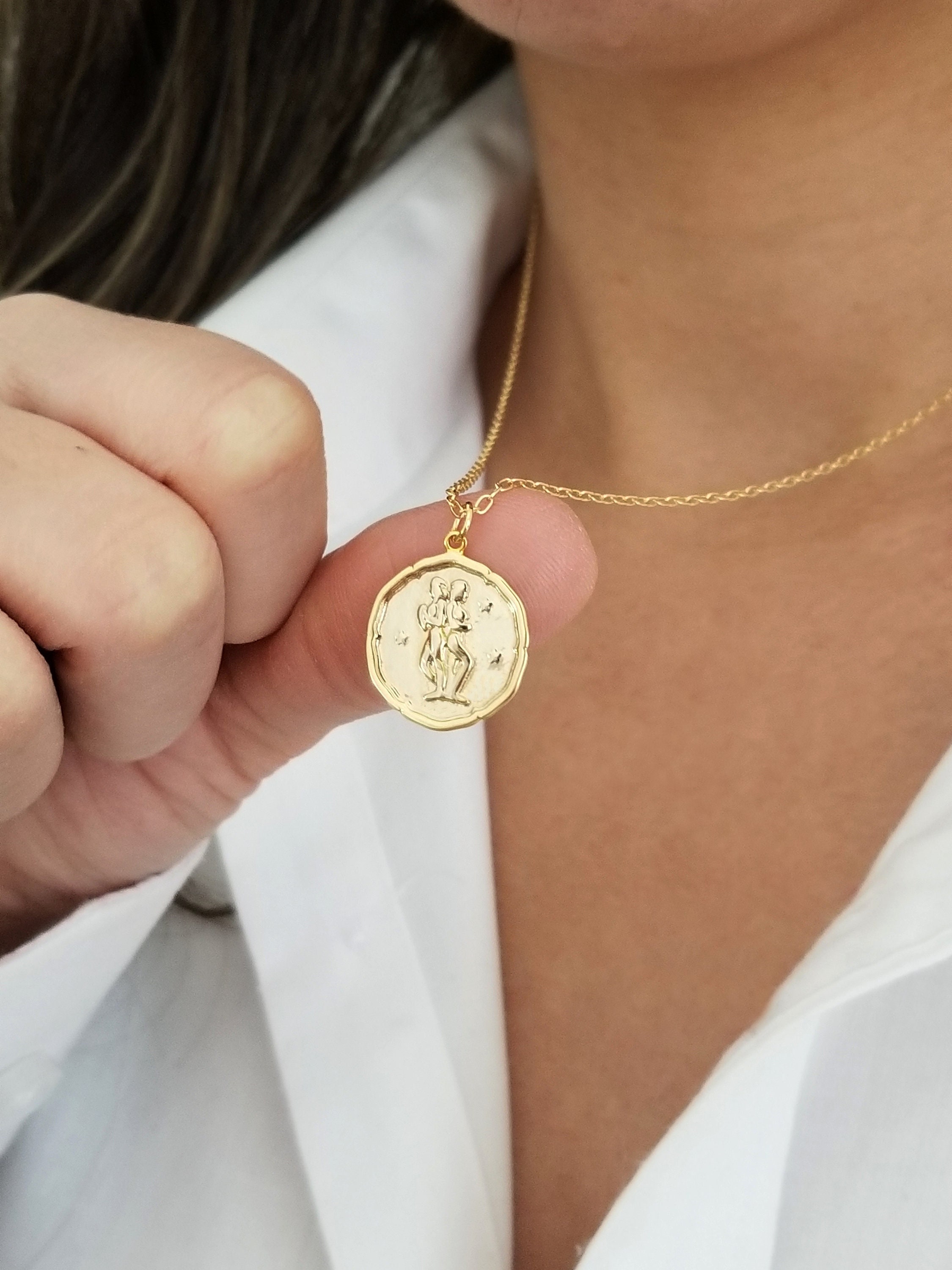 Zodiac gifts, birthday gift for her, zodiac medallion necklace, gold …