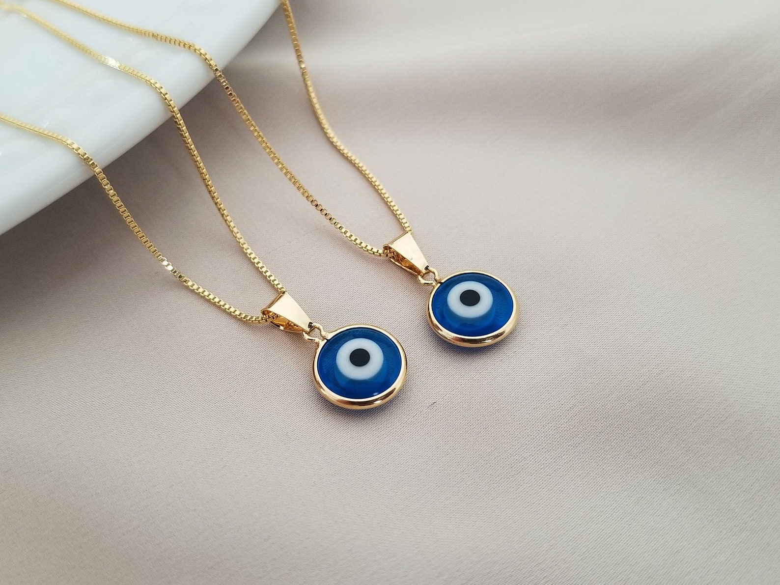 Evil Eye Necklace/ 18K Gold Filled Dainty Necklace - Etsy