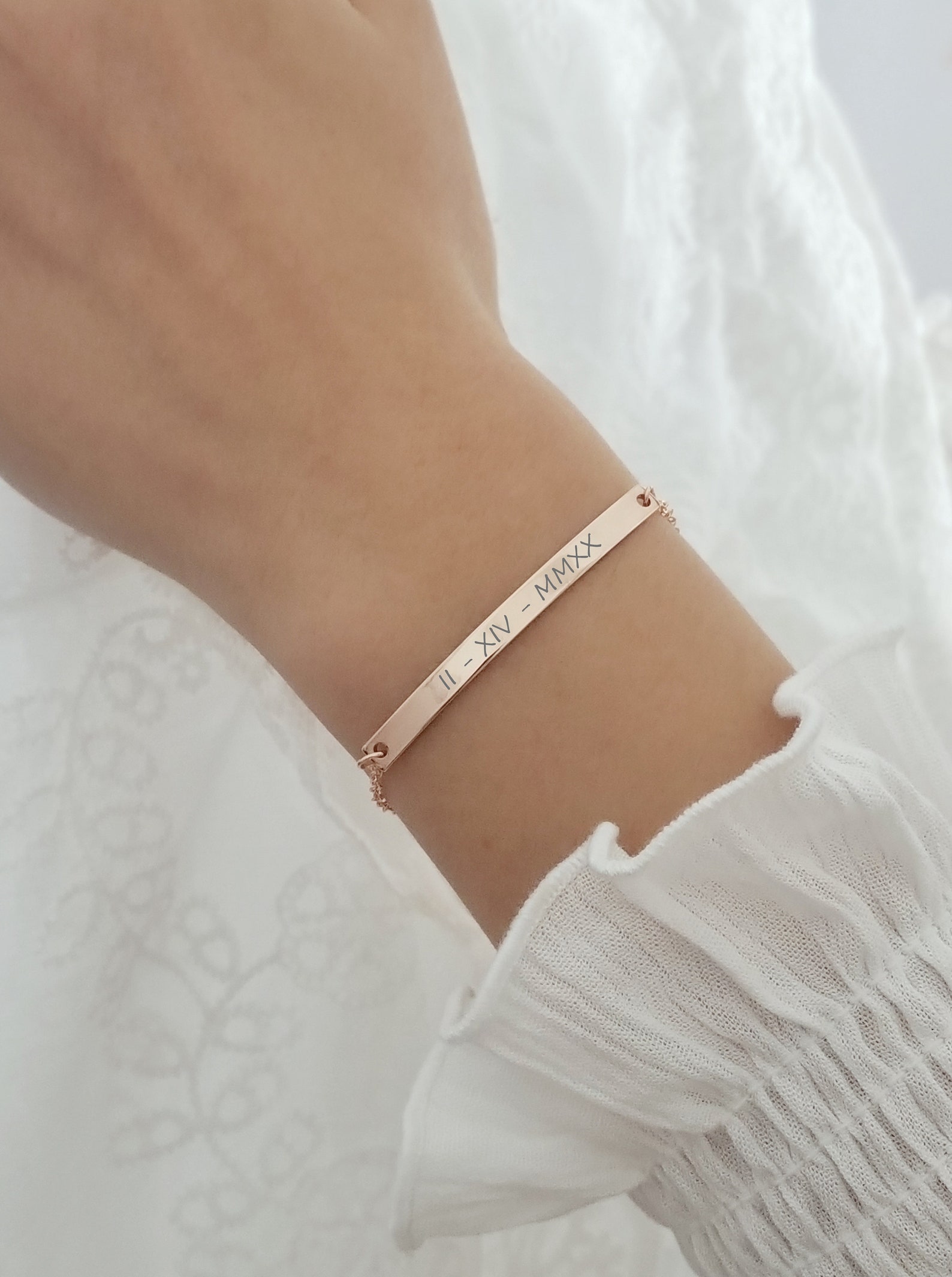 Personalized Rose Gold Bracelet Customized Bracelet Dainty Bar Etsy