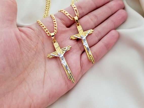 Buy Gold Jesus Cross Necklace Mens / Custom Name on Cross Necklace Online  in India - Etsy