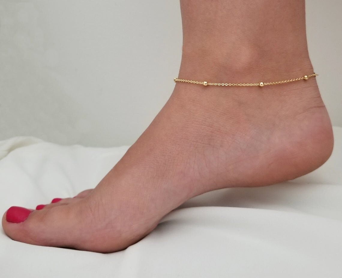 14k Gold Anklet Anklet With Chain Gold Anklet Gold Anklet Etsy