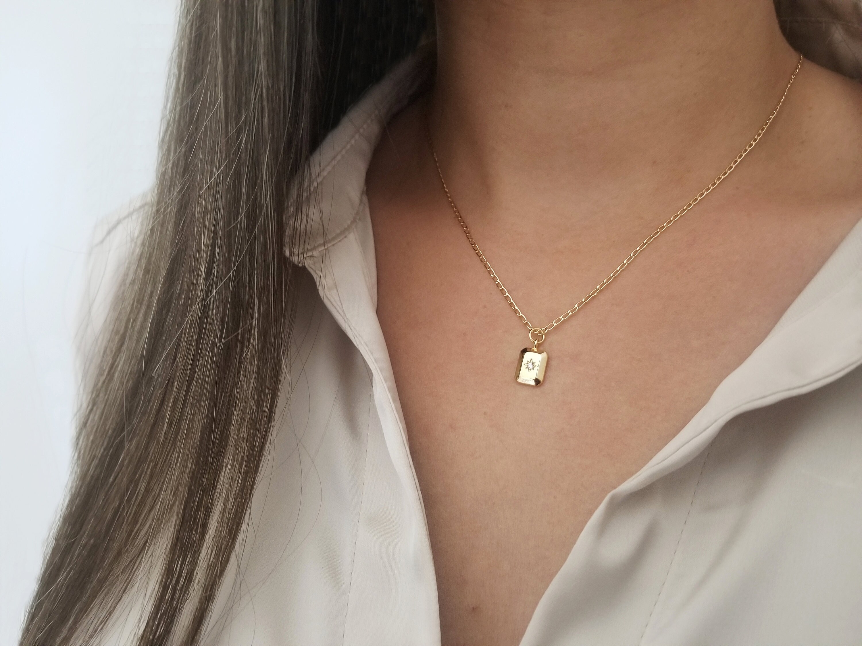 Rectangle pendant gold necklace Gold filled necklace dainty Etsy