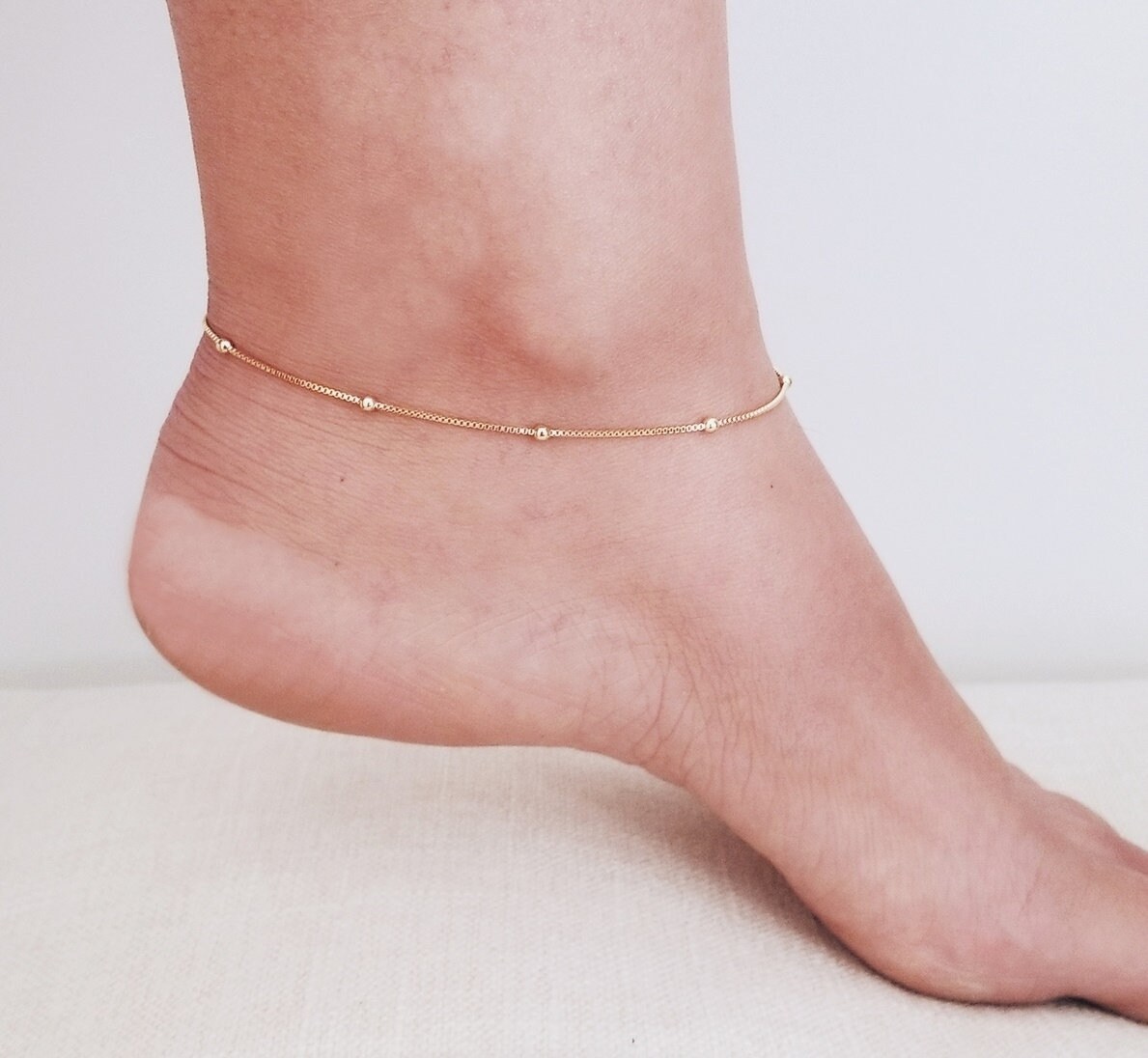 18k Gold Anklet, Anklet With Chain, Gold Anklet, Gold Anklet ...