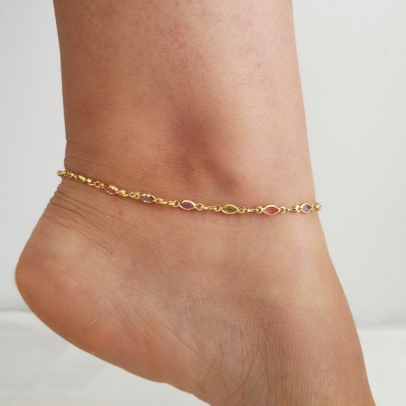 18k Gold Anklet Anklet With Chain Gold Anklet Gold Anklet Etsy