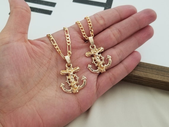 Gold Jesus Anchor Pendant W/ Chain Men Jewelry Gift -  Norway