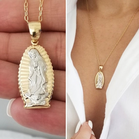10k Tri Color Gold Virgin Mary Oval Pendant, Our Lady of Guadalupe Jewelry,  Catholic Gifts for Her - Walmart.com