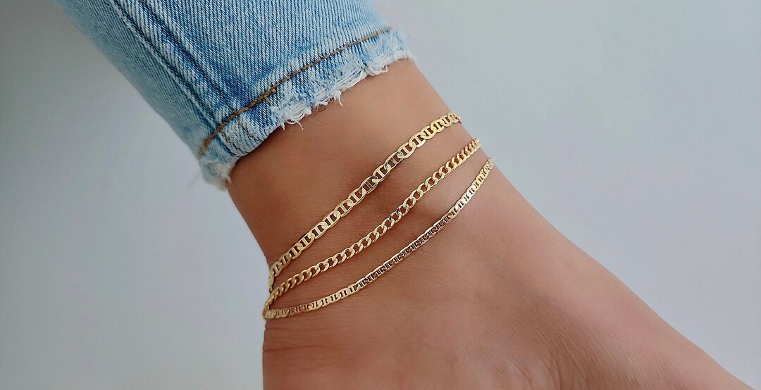 18K Gold Filled Curb Chain Anklet Gold Chain Anklet WATERPROOF Thick