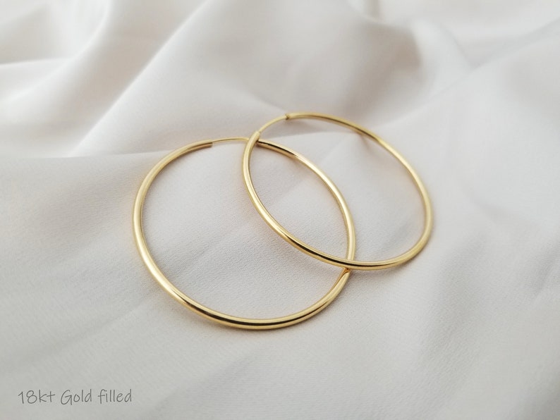 gold endless hoop earrings 18k