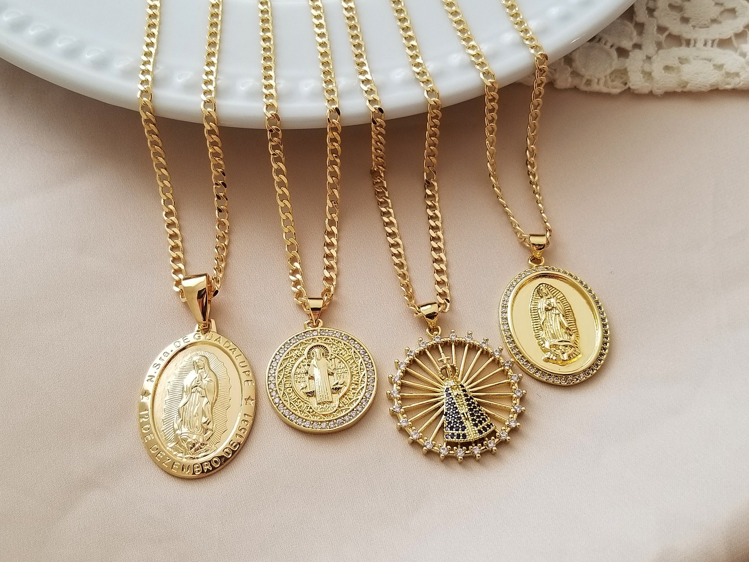 18k Gold Pendant Chain Necklace Gold Saint Pendant Necklace - Etsy