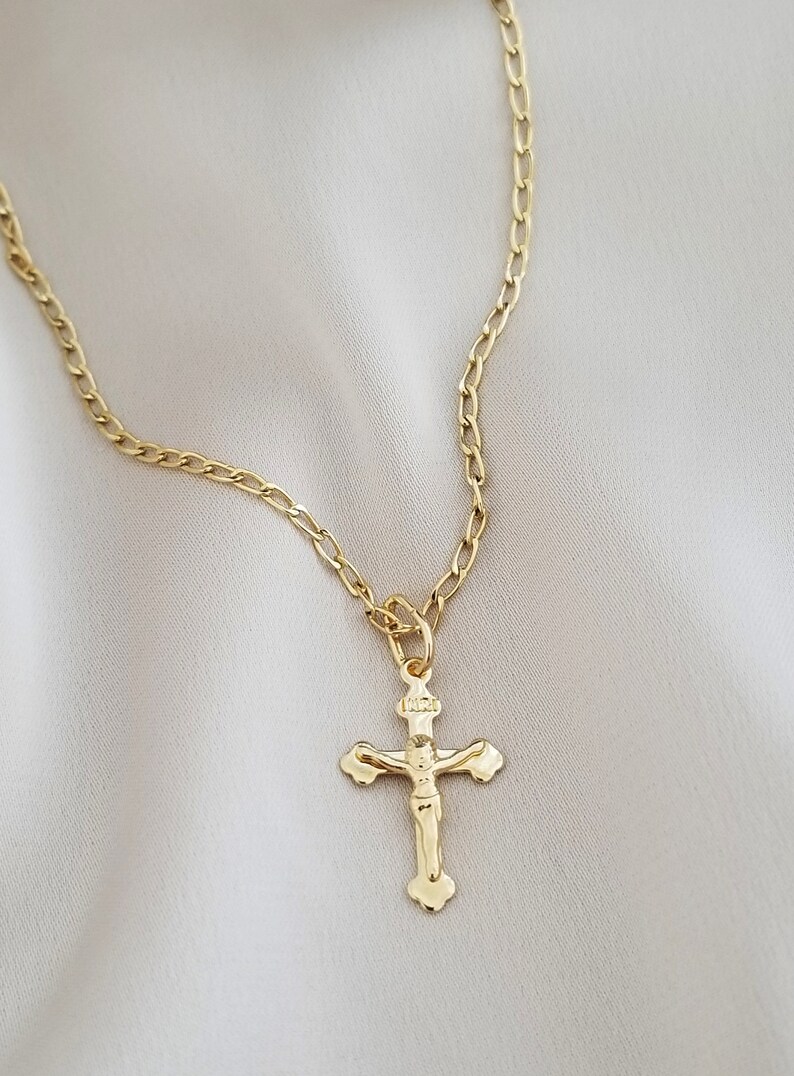 Tiny Cross Charm Necklace Vintage Cross Cross Necklace Gold Etsy