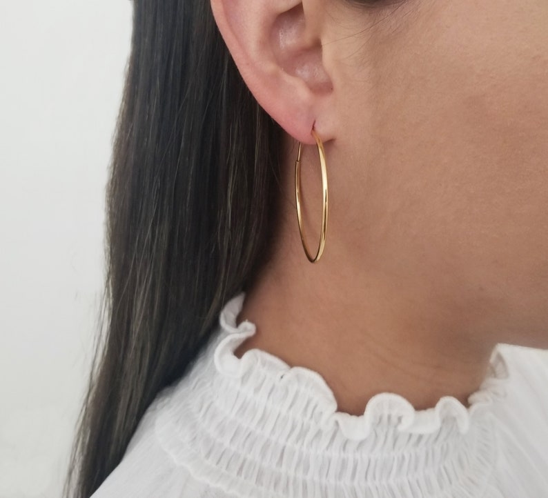 gold endless hoop earrings 18k