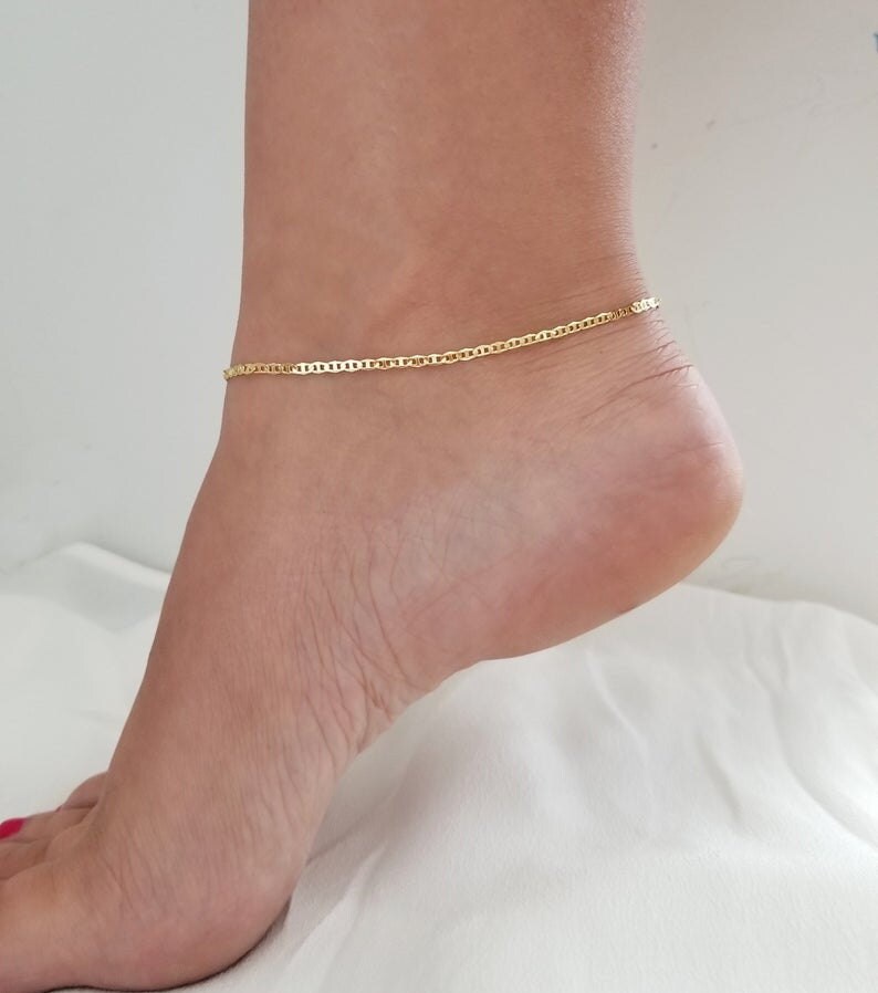 18k Gold Anklet, Anklet With Chain, Gold Anklet, Gold Anklet ...