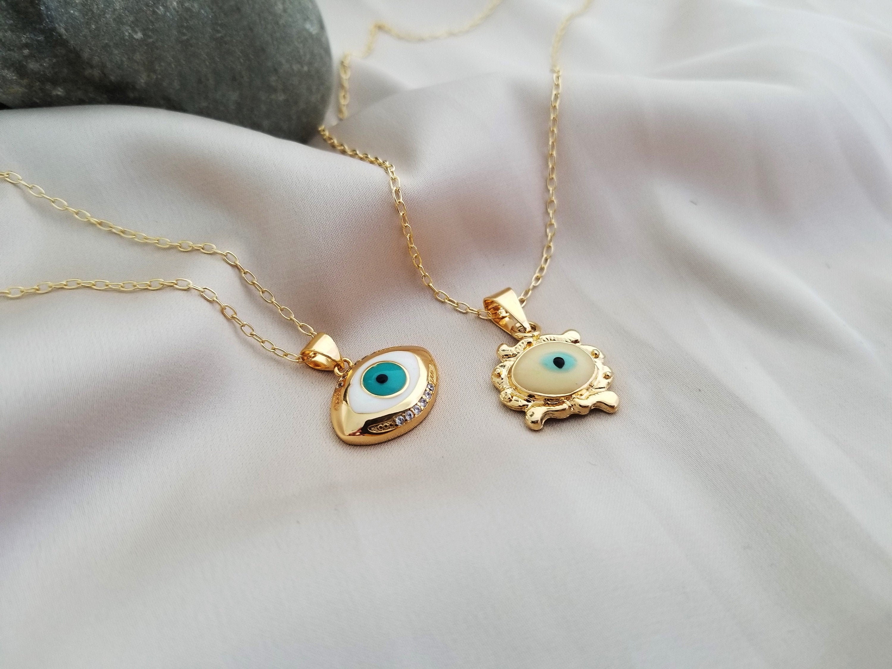 Gold Vintage Evil Eye Necklace 14k gold chain Protection Etsy