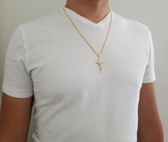 Gold Cross Pendant W/ Cuban Chain 