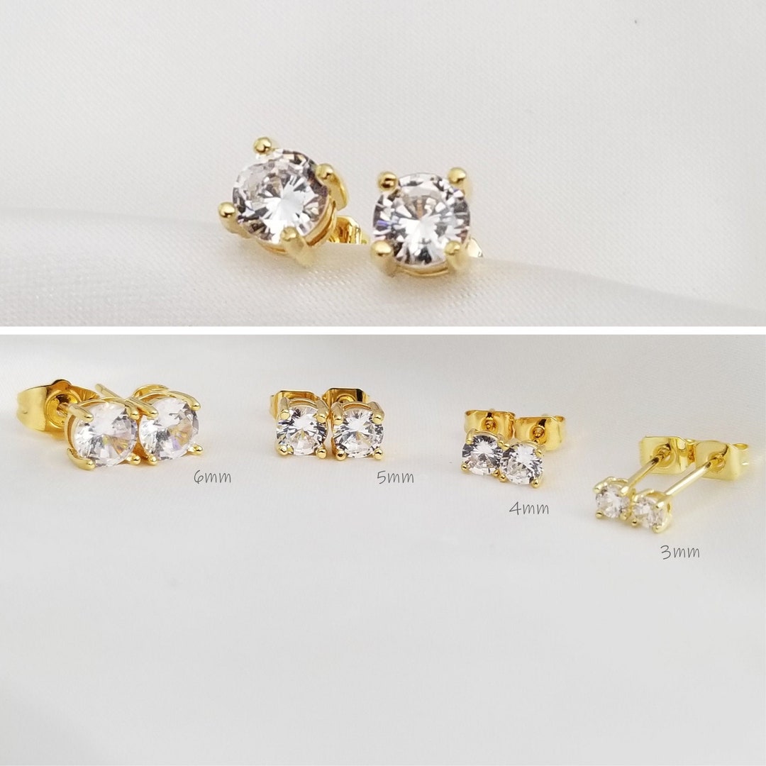 Bundle Set of 3! 14K Gold Classic Solitaire Stud Earrings, Screw-Back 3mm 4mm 5mm / 14K Yellow Gold
