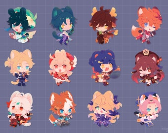 Impacto de Genshin: Conjunto A - Amuletos Kemonomimi de 2" (Venti, Xiao, Zhongli, Childe, Kazuha, Gorou, Klee, Hutao, Albedo, Diona, Fischl y Xiangling)