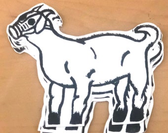Goat w/ Gas Mask | "Billy Goat's Gas" | Block Print Sticker