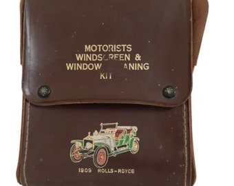Vintage Leather Road Map Pouch Case Holder Brown Motorists Windscreen Window Kit