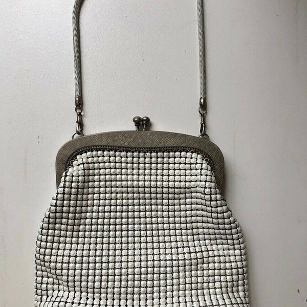 Glomesh White Metal Mesh Purse Small Bag Handbag Vintage 20cm