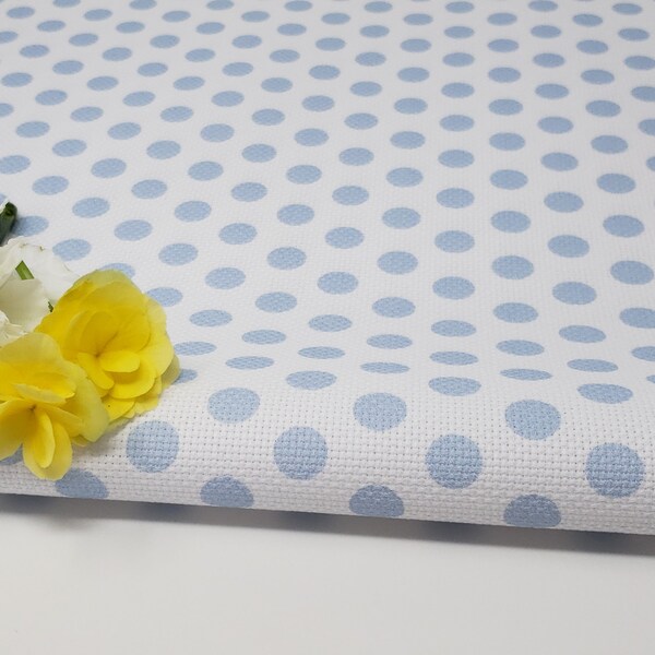 Blue Polka Dots // Cross Stitch Fabric // Choose from Aida, Evenweave  Linen or Quilt / Embroidery. Hand Dyed Effect Pt. Lugana Cashel