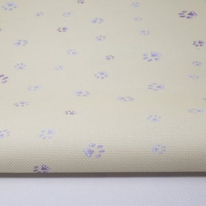 Purple Paw Prints on Yellow Cross Stitch Fabric // Choose from Aida, Evenweave  Linen or Quilt / Embroidery. Pt. Lugana Cashel