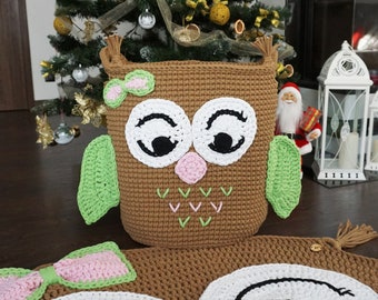 Storage Basket, Baby Room Organizer, Nursery Storage, Toy basket, Crochet Basket Storage, Owl Basket, Babyroom decoration, Forest Animals