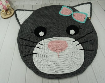 Crochet Cat Rug: Personalized Cotton Nursery Decor