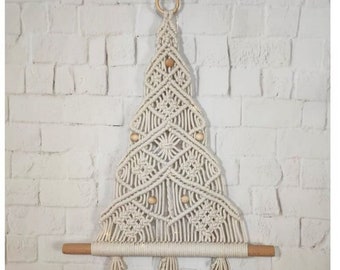 Choinka Macrame Wisząca na ścianie, Duża dekoracja ścienna choinki świątecznej, Boho Wall Art, Ręcznie robiony prezent świąteczny, Sztuka ścienna wiązana sznurkiem, Świąteczny wystrój