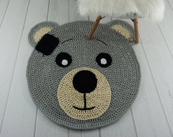 Classic Teddy Bear Rug Gray teddy round rug Bear nursery rug Woodland Bear Carpet Rustic nursery decor Animal rug Baby bear photo prop Baby