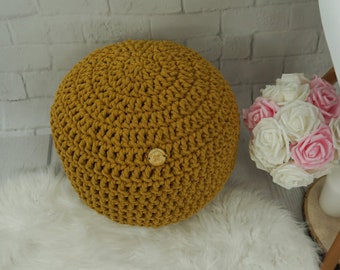 Pouf in maglia senape: cuscino da pavimento rotondo in cotone