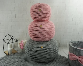 Handmade Cotton Crochet Pouf: Scandinavian Style Ottoman