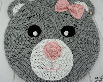 Crochet Bear Rug: Cotton Nursery Decor, Baby Room Mat