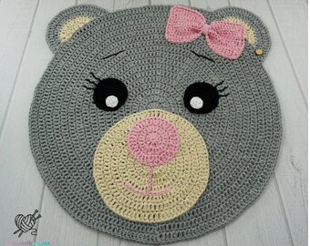 Crochet Bear Rug: Cotton Nursery Decor, Kids Play Mat