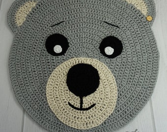 Crochet Bear Rug: Gray Cotton Nursery Decor
