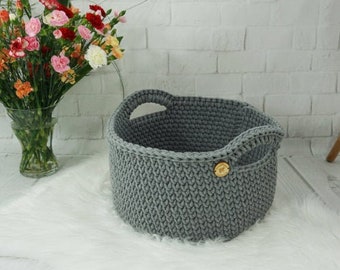 Large crochet storage basket Big toys basket Laundry basket Nursery decor Round bin basket Modern home storage Cotton standing basket Toys