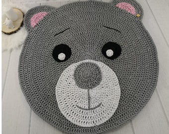 Crochet Bear Rug: Handmade Cotton Nursery Decor