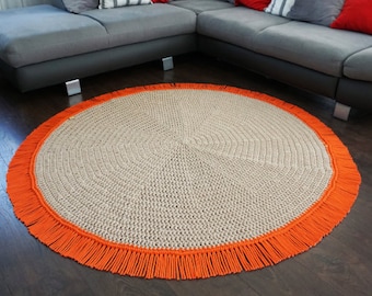 Crochet round rug with fringes for livingroom Handmade doily rug Nursery decor Floor rug Cotton rug Home decor Area beige rug Natural carpet