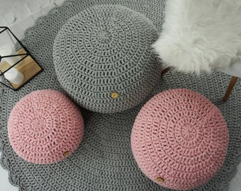 Pouf ottoman Floor pouf Bean bag chairs Nursery décor Crochet pouf Meditation pillow Pouffe Knitted rope pouf Outdoor ottoman Lounge seat